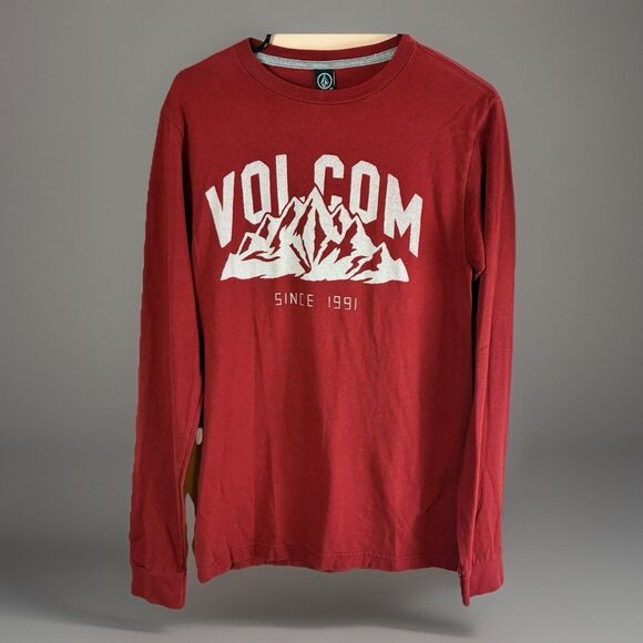 Volcom Men’s Red Long Sleeve Cotton Tee Shirt Size Small - Picture 1 of 4
